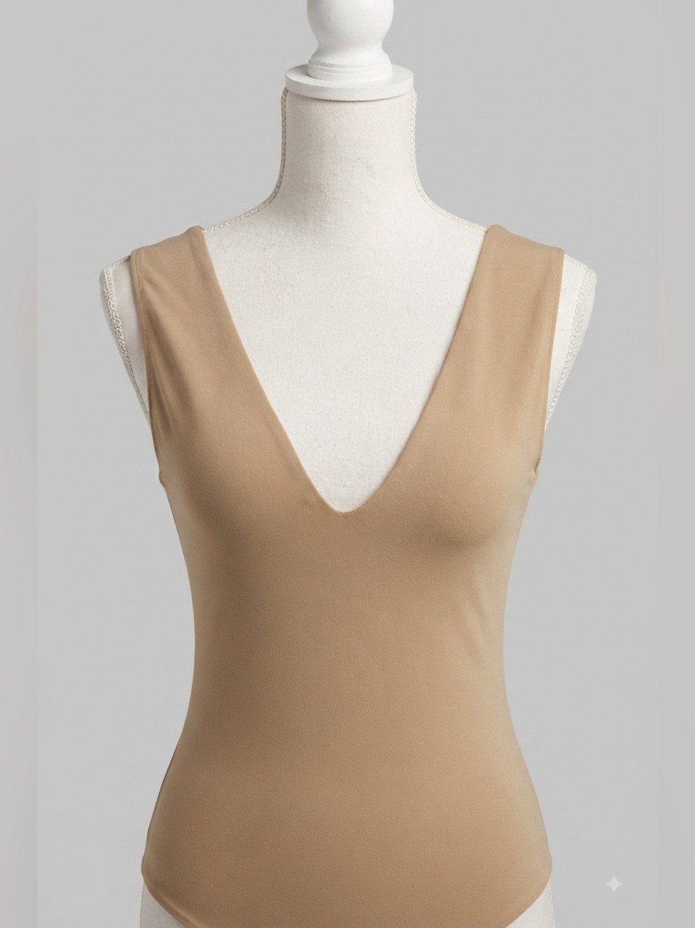 Free People Deep V-Neck Tan Bodysuit - Size S